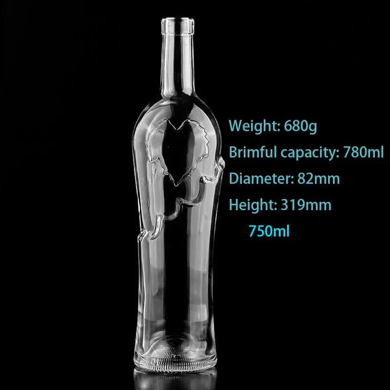 Custom 750ml Heart-Shaped Relief Carved Glass Bottles – Cylinder Design for Vodka, Tequila, and Liquor Packaging