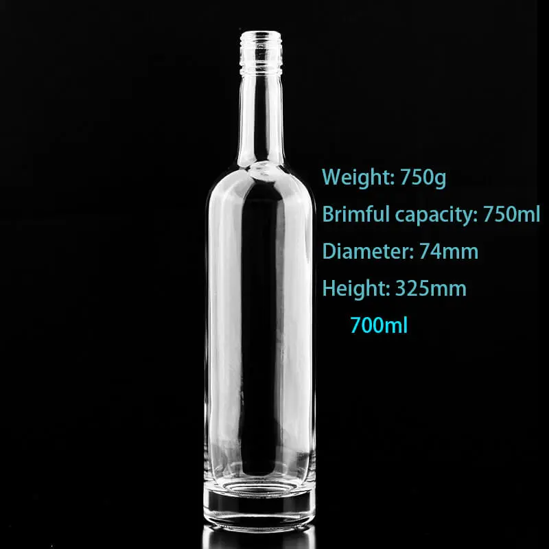 Custom 700ml Cylinder Glass Bottle – 23.6oz Vodka or Mineral Water Bottle with Screw Cap