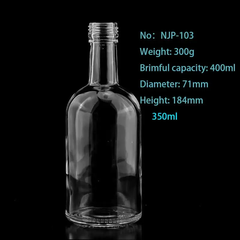 Custom Nordic Style Round Super Flint Glass Bottles – 350ml Options for Vodka, Rum, Whisky, and Juice with Horizontal Sealed Design