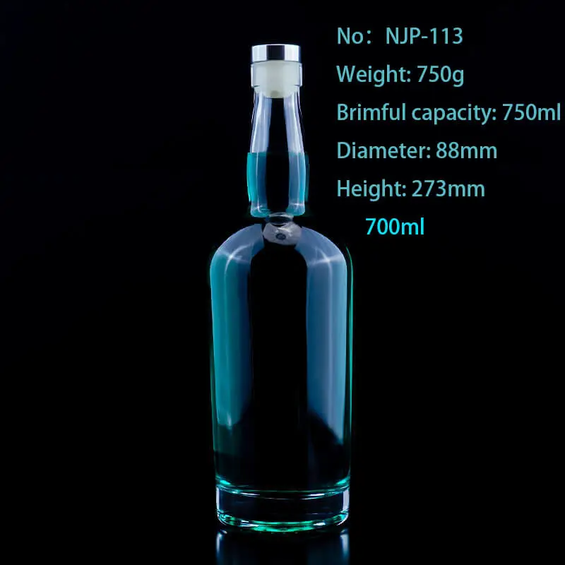 Premium 700ml Glass Liquor Bottles – Elegant Round & Tapered Styles with Synthetic T-Top Cork for Brandy and Whiskey