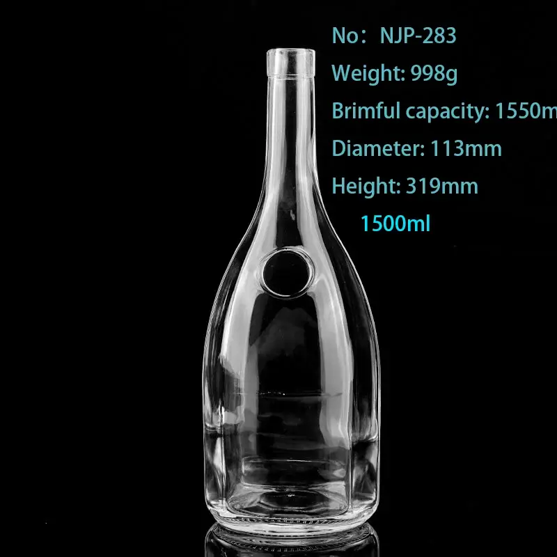 Customized 1500ml Round Flat Glass Liquor Bottle – Fancy Design for Tequila, Gin, Rum & Spirits Packaging