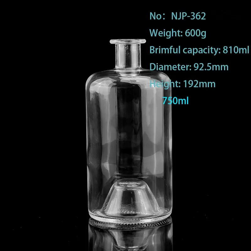 750ml Round Shape Glass Bottle for Gin & Liquor – Wholesale Apothecary-Style Spirits Packaging