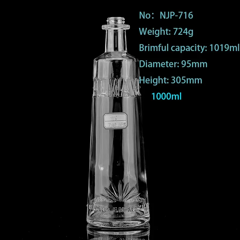 Customized 1000ml Round Tequila Glass Bottle – Clear 100cl Empty Liquor Bottles for Spirits Packaging