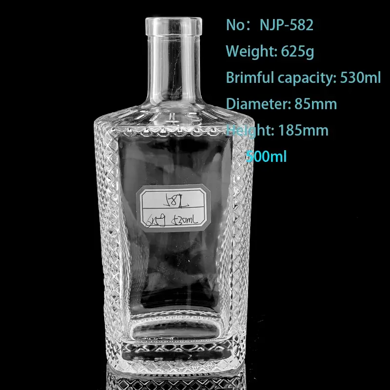 Wholesale 500ml Square Whiskey Bottles – Custom Luxury Flint Glass Liquor Bottles with Cork Lid