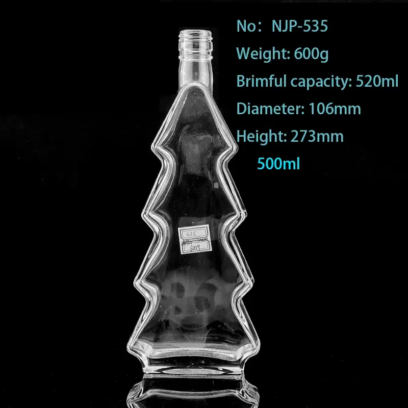 Wholesale 500ml Christmas Tree Glass Liquor Bottles with Cork for Holiday Vodka & Whiskey Gifts