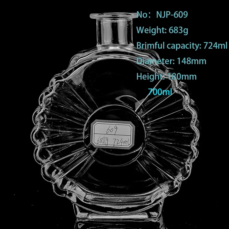 Custom 700ml Clear Flat Round Glass Bottle – Empty Spirits & Wine Glass Bottle with Cap