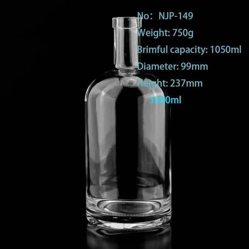 Wholesale 1000ml Clear Round Glass Liquor Bottle | Empty Spirit Whisky Vodka Bottle with Cork Seal Lid