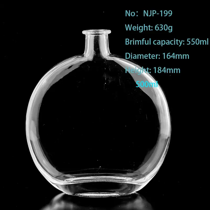 Wholesale 500ml Clear Flat Heavy Base Glass Whisky Bottle with Cork | Reusable Custom Alcohol Bottles