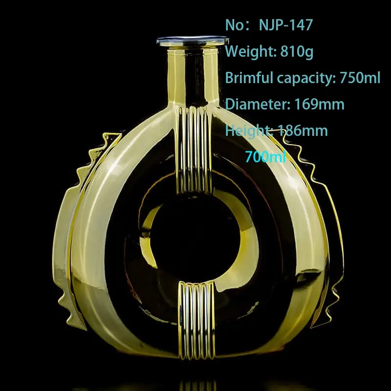 Custom 700ml Glass Liquor Bottles | Electroplating Gold Brandy Bottle & Clear Vodka Bottle with Sealed Cork/Cap