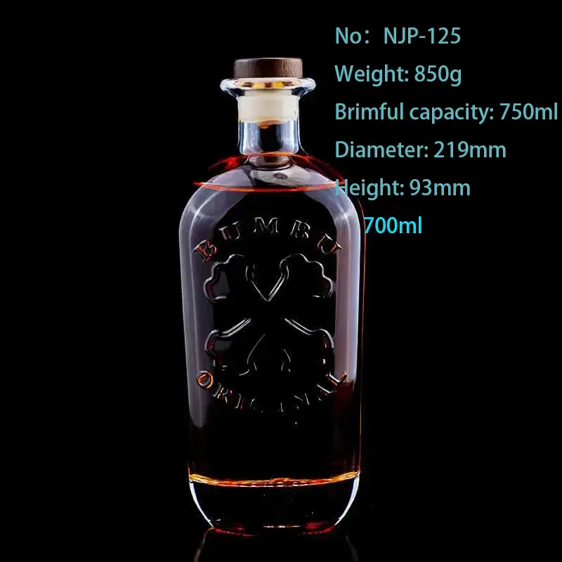 Exclusive 700ml Clear Rum and Whisky Bottles | Custom Super Flint Spirit Glass Bottle with Cork | Pirate King Captain Bumbu Style Vodka & Gin Bottle Design
