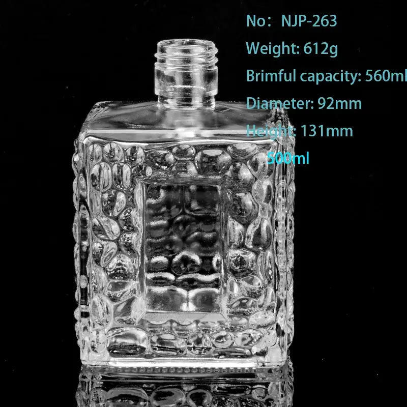 500ml Super Flint Clear Glass Reed Diffuser Bottle with Screw Cap | Textured Square Bottle NJP-263